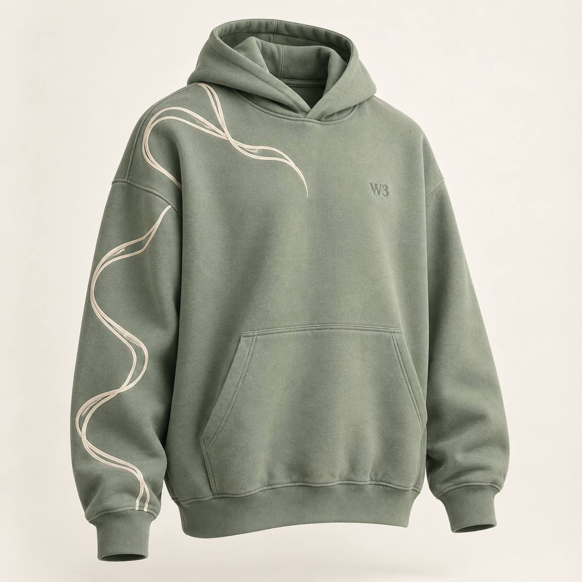 W3 Sage Ribbon Oversized Hoodie in Sage Green