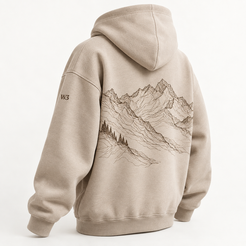 W3 Alpine Sketch Oversized Hoodie in Sand Beige