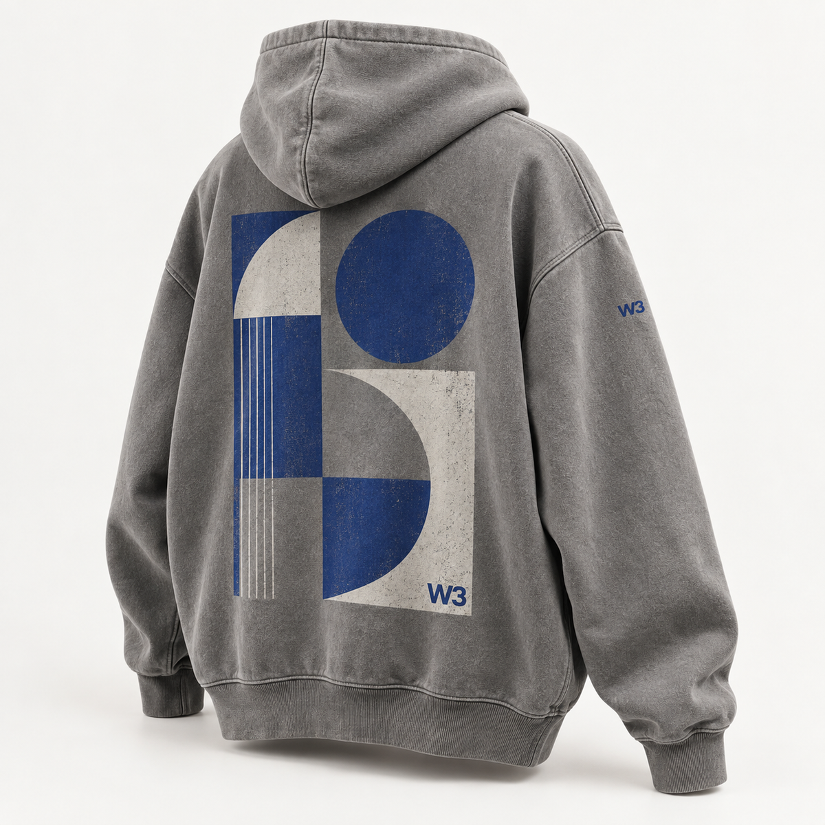 W3 Bauhaus Geometry Oversized Hoodie in Stone Grey