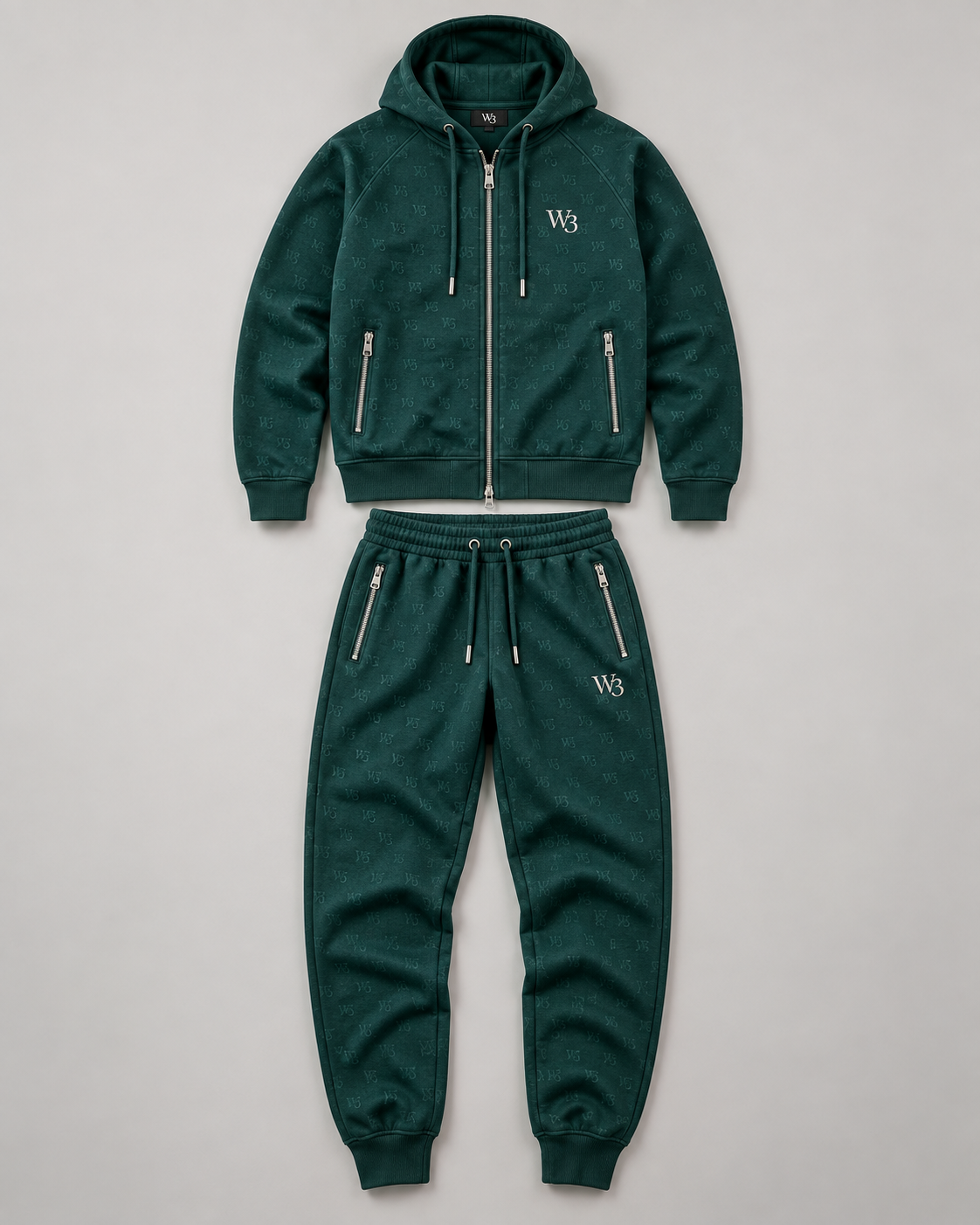 W3 Teal Monogram Tracksuit — W3 premium unisex tracksuit